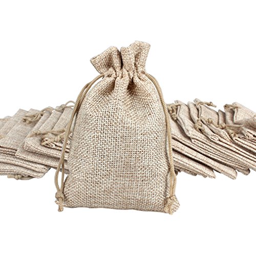 Amariver Natural Burlap Bags with Drawstring, Reusable Linen Pouches, Perfect for Jewelry Pouch, Wedding Birthday Parties Favor, Gift/Candy Bags, Set of 24