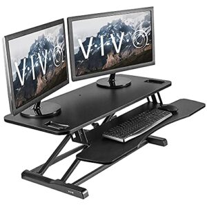 vivo 38 inch desk converter, height adjustable riser, sit to stand dual monitor and laptop workstation with wide keyboard tray, black, desk-v037kb, 38″
