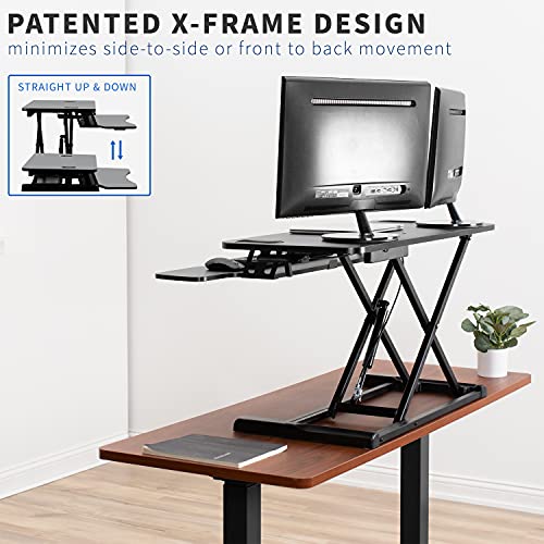 VIVO 38 inch Desk Converter, Height Adjustable Riser, Sit to Stand Dual Monitor and Laptop Workstation with Wide Keyboard Tray, Black, DESK-V037KB, 38"