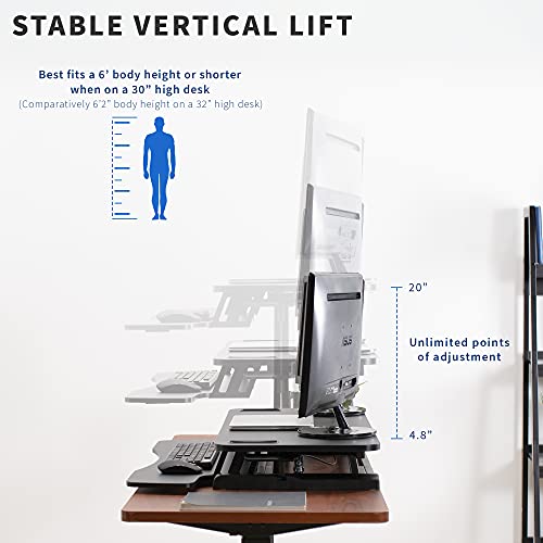 VIVO 38 inch Desk Converter, Height Adjustable Riser, Sit to Stand Dual Monitor and Laptop Workstation with Wide Keyboard Tray, Black, DESK-V037KB, 38"