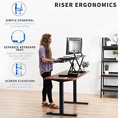 VIVO 38 inch Desk Converter, Height Adjustable Riser, Sit to Stand Dual Monitor and Laptop Workstation with Wide Keyboard Tray, Black, DESK-V037KB, 38"