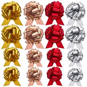 UNIQOOO 48PCS Metallic Rose Gold, Red, Gold, Silver Gift Wrap Pull Bow Set, 6 Inch Large 4'' Medium, Assorted Ribbon for Gift Basket Box Bag Wrapping Décor Valentines Day Wedding Birthday Anniversary