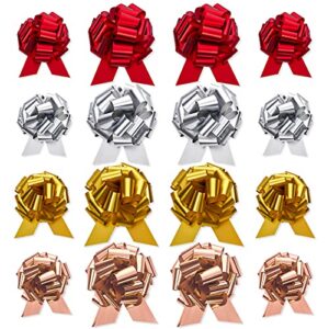 uniqooo 48pcs metallic rose gold, red, gold, silver gift wrap pull bow set, 6 inch large 4” medium, assorted ribbon for gift basket box bag wrapping décor valentines day wedding birthday anniversary