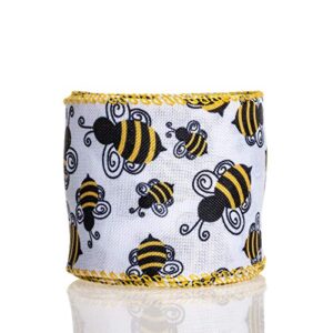 atrbb bumble bee wired edge ribbon, honeybee print ribbon for wreaths, gift wrapping and party decoration, 10 yards by 2.5 inches