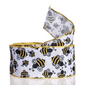 ATRBB Bumble Bee Wired Edge Ribbon, Honeybee Print Ribbon for Wreaths, Gift Wrapping and Party Decoration, 10 Yards by 2.5 Inches