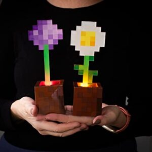 Minecraft Daisy and Allium Flower Pot Mood Lights, Set of 2 | Nightstand Table Lamp with LED Light for Bedroom, Desk, Living Room | Home Decor Room Essentials | Video Game Gifts And Collectibles