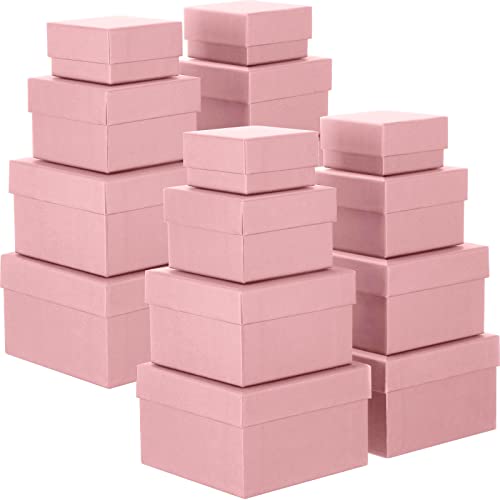 Yahenda 16 Pack Square Gift Boxes with Lids Gift Box 4 Assorted Sizes Nesting Gift Boxes with Lids for Presents Wedding Bridesmaid Birthday Party Favor Boxes (Pink)