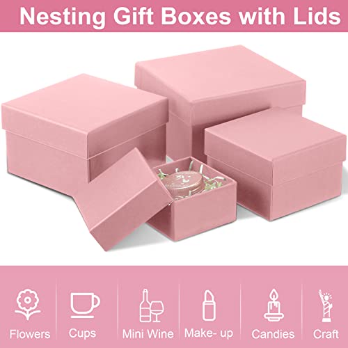 Yahenda 16 Pack Square Gift Boxes with Lids Gift Box 4 Assorted Sizes Nesting Gift Boxes with Lids for Presents Wedding Bridesmaid Birthday Party Favor Boxes (Pink)