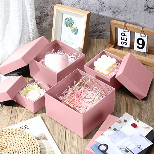 Yahenda 16 Pack Square Gift Boxes with Lids Gift Box 4 Assorted Sizes Nesting Gift Boxes with Lids for Presents Wedding Bridesmaid Birthday Party Favor Boxes (Pink)