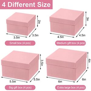 Yahenda 16 Pack Square Gift Boxes with Lids Gift Box 4 Assorted Sizes Nesting Gift Boxes with Lids for Presents Wedding Bridesmaid Birthday Party Favor Boxes (Pink)