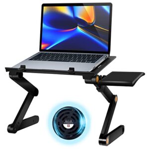 uten laptop stand, adjustable computer stand for laptop with mouse pad, ergonomic laptop stand for bed compatible with macbook pro stand, dell/hp stand 10-15.6″,foldable laptop holder with 2 cpu fans