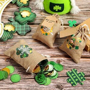 St Patricks Day Gift Bags St Patricks Day Treat Bags St. Patrick's Day Party Favor Bags Burlap Gift Bags with Drawstring Tags Ropes Different Designs Rustic Small Burlap Bags for Irish Party (20)