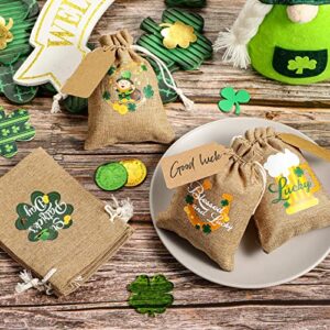 St Patricks Day Gift Bags St Patricks Day Treat Bags St. Patrick's Day Party Favor Bags Burlap Gift Bags with Drawstring Tags Ropes Different Designs Rustic Small Burlap Bags for Irish Party (20)