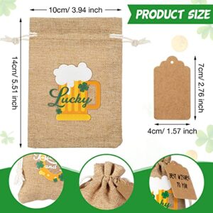 St Patricks Day Gift Bags St Patricks Day Treat Bags St. Patrick's Day Party Favor Bags Burlap Gift Bags with Drawstring Tags Ropes Different Designs Rustic Small Burlap Bags for Irish Party (20)