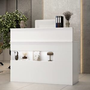 AIEGLE Reception Desk with Counter, Retail Counter with Lighted Display Shelf & Lockable Drawers, for Salon Reception Room Checkout Office, White (47.2" W x 19.7" D x 39.2" H)