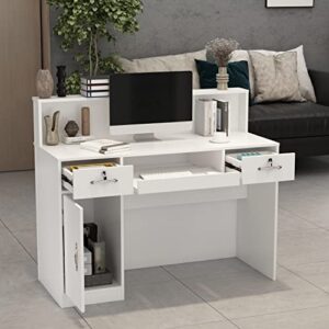 AIEGLE Reception Desk with Counter, Retail Counter with Lighted Display Shelf & Lockable Drawers, for Salon Reception Room Checkout Office, White (47.2" W x 19.7" D x 39.2" H)