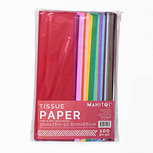 MAHITOI 100 Pieces of Premium Quality Tissue Paper 20 x 26 inches, Assorted Solid Colors Value Pack, for découpage, packing, party decorations, gift wrapping, Christmas projects