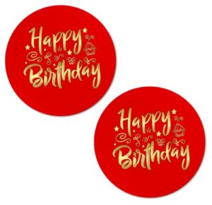 40 happy birthday stickers, 2 inch big round glossy labels, great for birthday party, gift box, gift bag, party favors décor, tags, games and supplies. made in usa. red