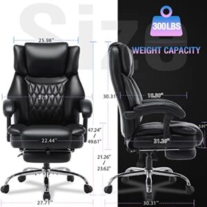 High Back Massage Reclining Office Chair with Footrest - Executive Computer Chair Home Office Desk Chair with Massaging Lumbar Cushion, Adjustable Angle, Breathable Thick Padding for Comfort (Black)