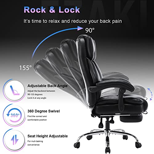 High Back Massage Reclining Office Chair with Footrest - Executive Computer Chair Home Office Desk Chair with Massaging Lumbar Cushion, Adjustable Angle, Breathable Thick Padding for Comfort (Black)