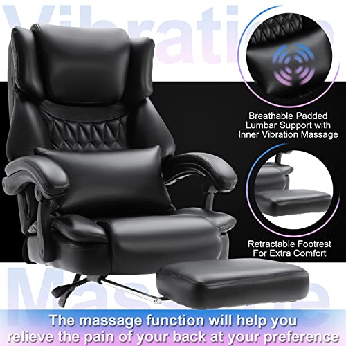 High Back Massage Reclining Office Chair with Footrest - Executive Computer Chair Home Office Desk Chair with Massaging Lumbar Cushion, Adjustable Angle, Breathable Thick Padding for Comfort (Black)