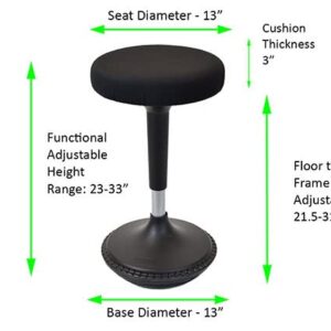 Wobble Stool Standing Desk Chair Ergonomic Tall Adjustable Height sit Stand-up Office Balance Drafting bar swiveling Leaning Perch Perching high swivels 360 Computer Adults Kids Active Sitting Black