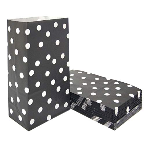 25 PCS Black Kraft Paper Bags Polka Dot Paper Lunch Bags for Kid’s Birthday Party Supplies by ADIDO EVA（5.1 x 3.1 x 9.4 in Black）