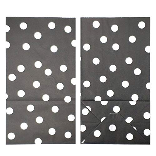 25 PCS Black Kraft Paper Bags Polka Dot Paper Lunch Bags for Kid’s Birthday Party Supplies by ADIDO EVA（5.1 x 3.1 x 9.4 in Black）
