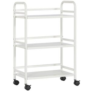dclrn 3 tier rolling cart,storage organizer cart,multifunctional storage shelves,rolling metal organization cart with handle and lockable wheels,for home,office,kitchen,bathroom(white)