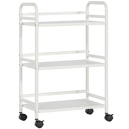 DCLRN 3 Tier Rolling Cart,Storage Organizer Cart,Multifunctional Storage Shelves,Rolling Metal Organization Cart with Handle and Lockable Wheels,for Home,Office,Kitchen,Bathroom(White)