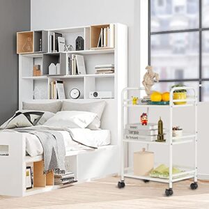 DCLRN 3 Tier Rolling Cart,Storage Organizer Cart,Multifunctional Storage Shelves,Rolling Metal Organization Cart with Handle and Lockable Wheels,for Home,Office,Kitchen,Bathroom(White)