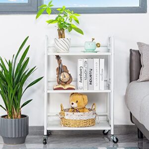 DCLRN 3 Tier Rolling Cart,Storage Organizer Cart,Multifunctional Storage Shelves,Rolling Metal Organization Cart with Handle and Lockable Wheels,for Home,Office,Kitchen,Bathroom(White)