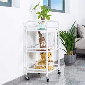 DCLRN 3 Tier Rolling Cart,Storage Organizer Cart,Multifunctional Storage Shelves,Rolling Metal Organization Cart with Handle and Lockable Wheels,for Home,Office,Kitchen,Bathroom(White)