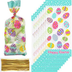 chuangdi 100 pack easter day treat bag easter bunny cello bag party bag candy cellophane bag easter egg treat bag painted eggs cello bag easter goody bags for easter day (egg style)
