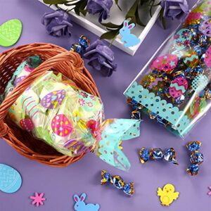 Chuangdi 100 Pack Easter Day Treat Bag Easter Bunny Cello Bag Party Bag Candy Cellophane Bag Easter Egg Treat Bag Painted Eggs Cello Bag Easter Goody Bags for Easter Day (Egg Style)