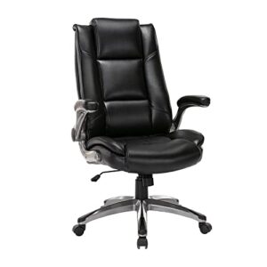 colamy office chair high back leather desk chair, flip-up arms adjustable swivel executive chair thick padding for comfort and ergonomic design for home office, black