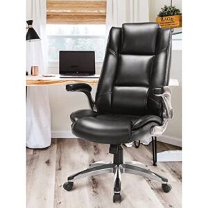 COLAMY Office Chair High Back Leather Desk Chair, Flip-up Arms Adjustable Swivel Executive Chair Thick Padding for Comfort and Ergonomic Design for Home Office, Black