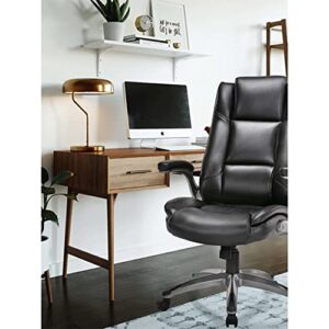 COLAMY Office Chair High Back Leather Desk Chair, Flip-up Arms Adjustable Swivel Executive Chair Thick Padding for Comfort and Ergonomic Design for Home Office, Black