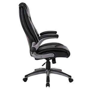 COLAMY Office Chair High Back Leather Desk Chair, Flip-up Arms Adjustable Swivel Executive Chair Thick Padding for Comfort and Ergonomic Design for Home Office, Black