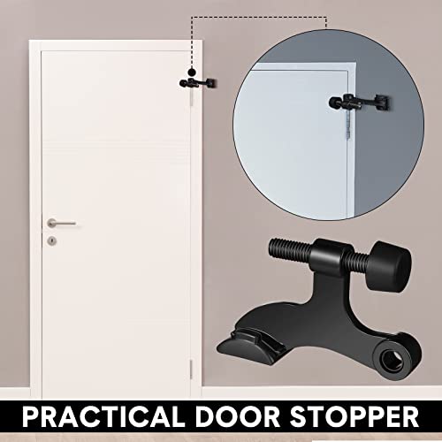 24 Pieces Hinge Pin Door Stopper Satin Brushed Door Stops Adjustable Heavy Duty Hinge Door Stopper with White Rubber Bumper Tips (Black)