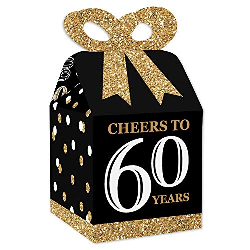 Big Dot of Happiness Adult 60th Birthday - Gold - Square Favor Gift Boxes - Birthday Party Bow Boxes - Set of 12