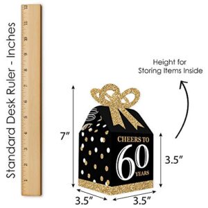 Big Dot of Happiness Adult 60th Birthday - Gold - Square Favor Gift Boxes - Birthday Party Bow Boxes - Set of 12