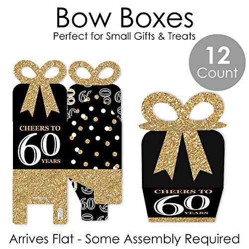 Big Dot of Happiness Adult 60th Birthday - Gold - Square Favor Gift Boxes - Birthday Party Bow Boxes - Set of 12