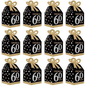 Big Dot of Happiness Adult 60th Birthday - Gold - Square Favor Gift Boxes - Birthday Party Bow Boxes - Set of 12