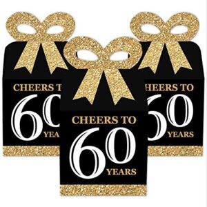 Big Dot of Happiness Adult 60th Birthday - Gold - Square Favor Gift Boxes - Birthday Party Bow Boxes - Set of 12