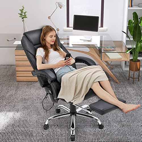 HOMREST Executive Office Chair, Ergonomic High Back Cushion Lumbar Back Support, Computer Desk Chair, Reclining Office Chair with Foot Rest, Padded Armrest, Adjustable Height, Massage and Heated