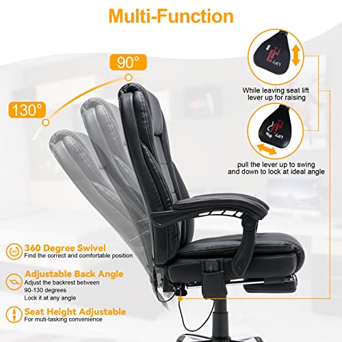HOMREST Executive Office Chair, Ergonomic High Back Cushion Lumbar Back Support, Computer Desk Chair, Reclining Office Chair with Foot Rest, Padded Armrest, Adjustable Height, Massage and Heated
