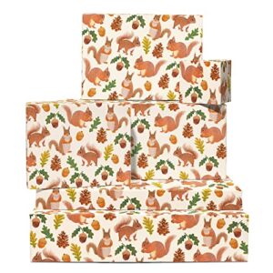 central 23 fall wrapping paper – squirrels – acorns – wrapping paper baby shower – 6 sheets eco gift wrap – comes with fun stickers – recyclable