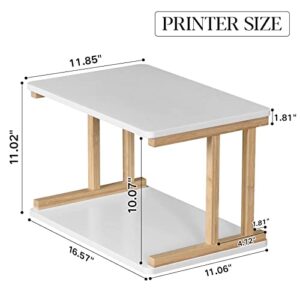 Desktop Printer Stand 2 Tiers, Wooden Bamboo Multipurpose Printer Stand with Anti-Slip Pad, can be Used as a Printer Shelf, Storage Shelf, Desktop Shelf for Printers, Scanners, Documents, Book(White)