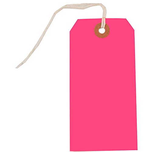 JAM PAPER Gift Tags with String - Medium - 4 3/4 x 2 3/8- Neon Pink - 10/Pack